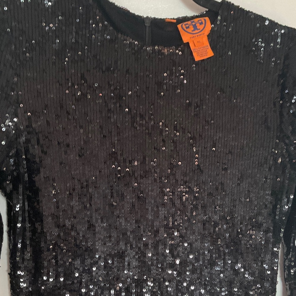 Tory Burch Black Sequin Long Sleeve Midi Dress - Picture 3 of 7